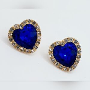 Blue Heart Shaped Stone Outlined In Faux Diamonds and Gold Colored Backings